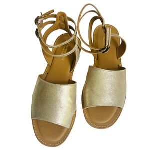 Garnet Hill Sandals Size 37 Delphina Gold Shimmer Flat Ankle Straps